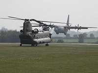 Dave waits to lift off as the Hercules comes in to recover its vehicles
