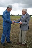 Sunday morning, Adrian presented the Biggin Hill display organiser, Mr Jock Maitland, with a Blue Eagles presentation plaque.