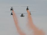 The display begins with all                  five helicopters running in toward the crowd....