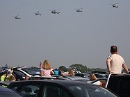 The line abreast parade in the middle of the display brought the crowd to a standstill.