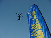 The Apache caught above the Blue Eagles banners on arrival