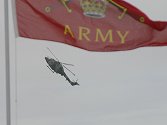 The Lynx pulls up to loop, right under the flag atop the recruiters             stand.