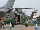 The Lynx AH Mk 9 battlefield utility             version of the Lynx completes the Gulf display of Army aircraft. Note             the wheeled undercarriage of this type.