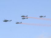 The Team flew an escort formation the length of the crowd line.