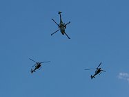 The Lynx pitches up between the Gazelles.