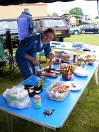 Back at the Team stand, Andrea had lunch on the go!