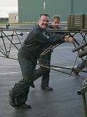 Manpowered aircraft, on the ground that is! Tony and Barry moving the Sioux.